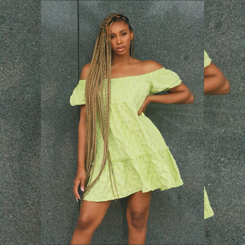 SMALL Lime Off- Shoulder Dress - Picture 1 of 4
